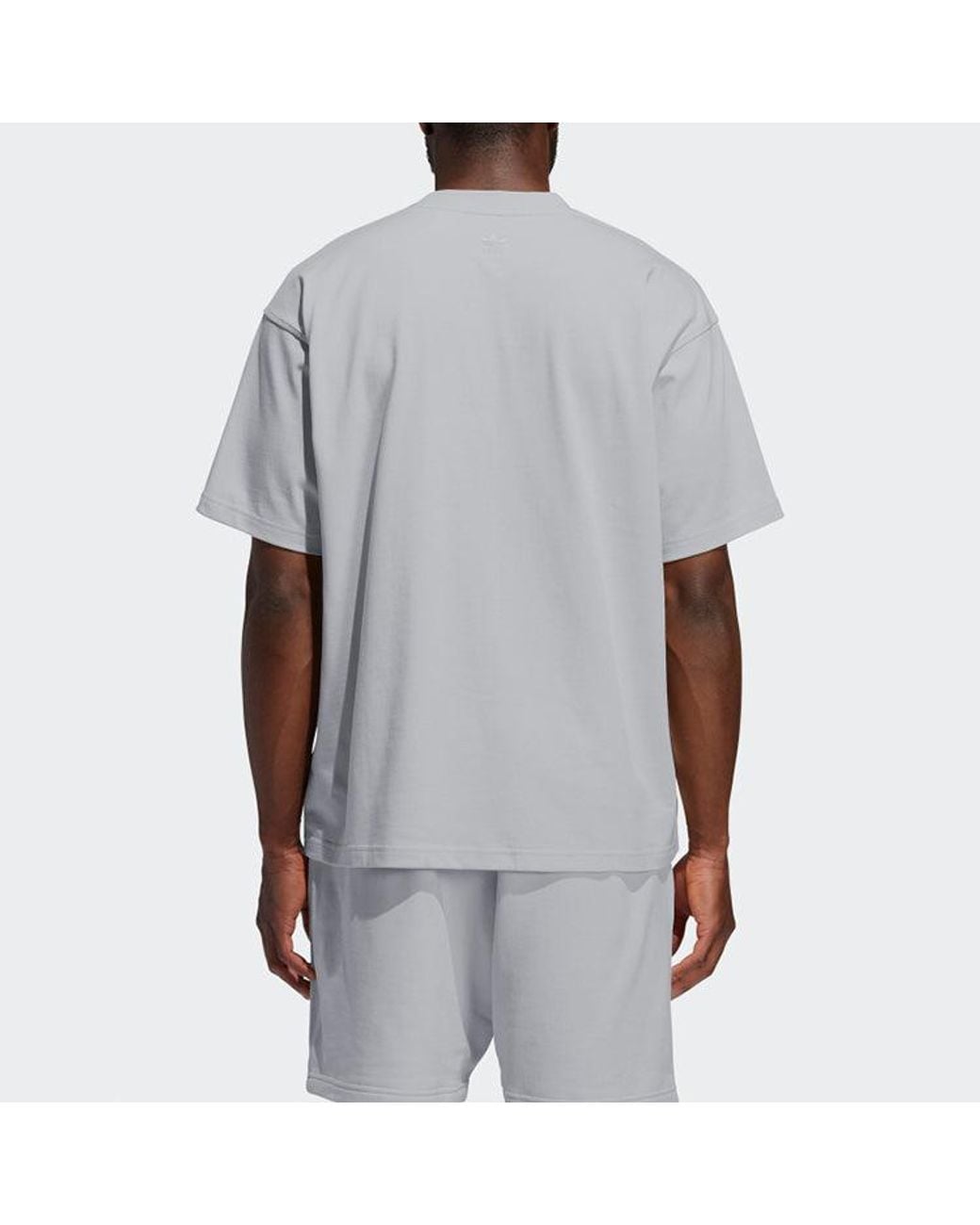 Adidas Gray Originals X Pharrell Williams Basics Short-sleeved Embroidered Letters Grey for men