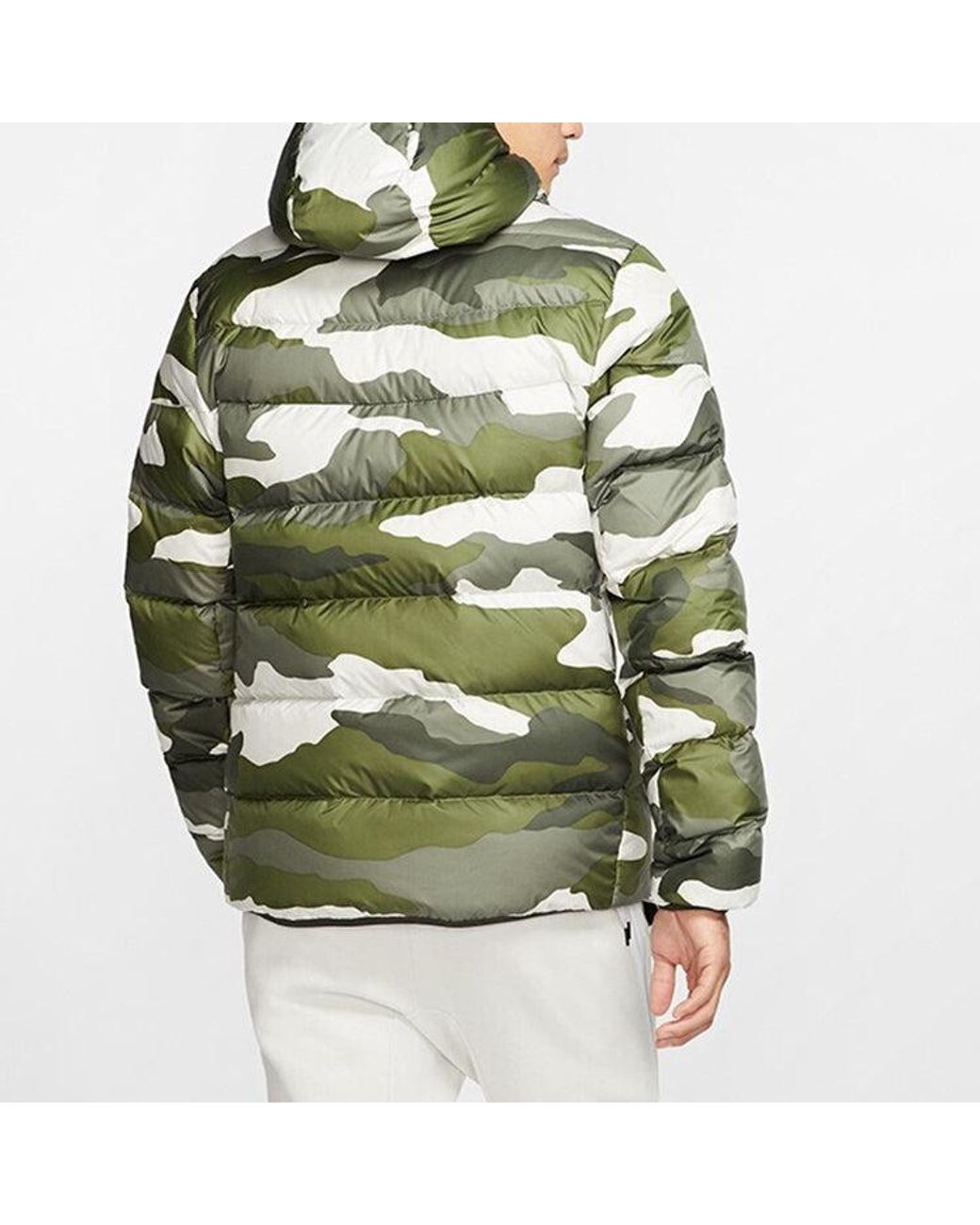 Nike Green Sportswear Down Windrunner Printing Hooded Down Jacket Camouflage for men