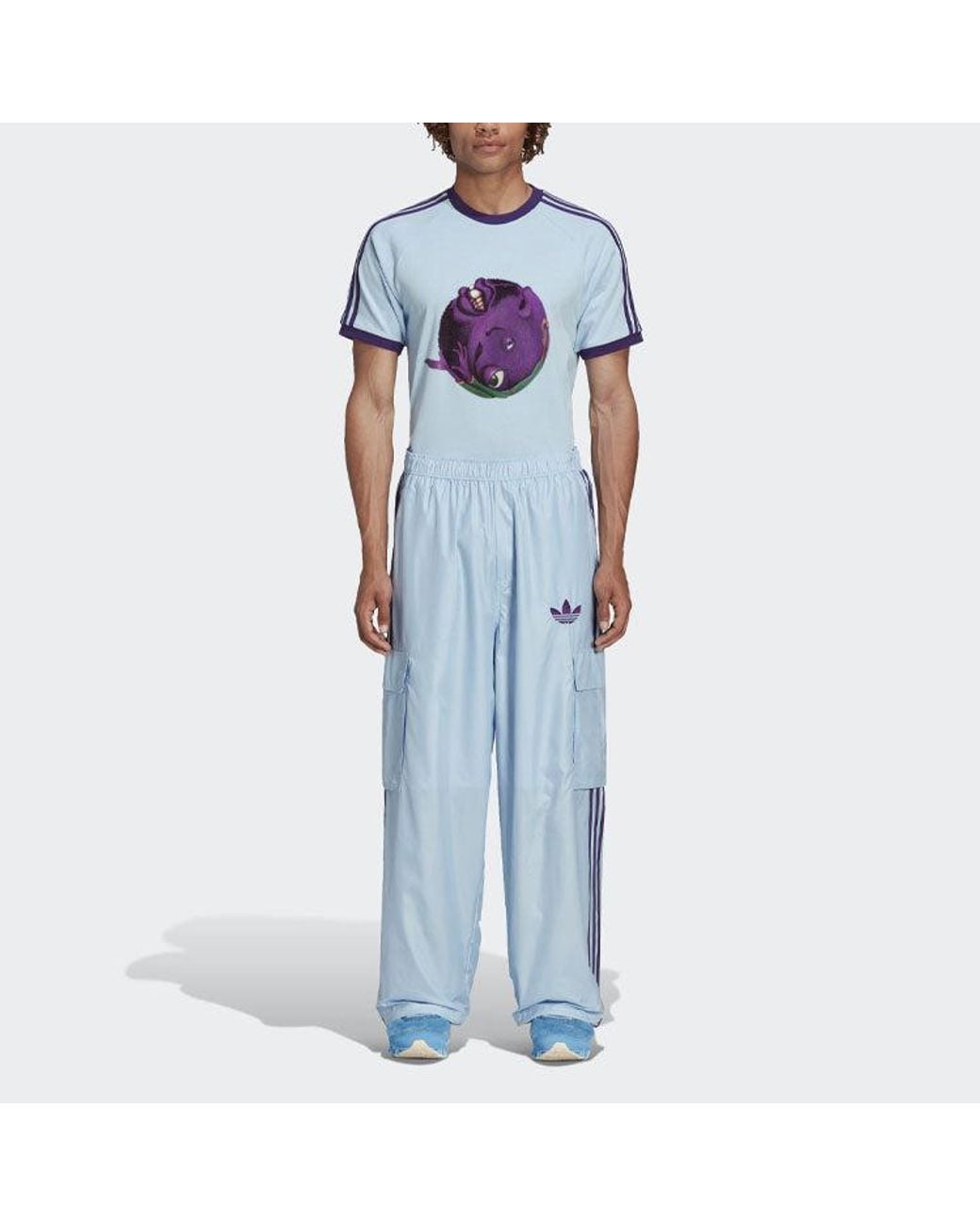 Adidas Blue Originals Originals X Kerwin Frost Crossover Cartoon Pattern Printing Sports Short Sleeve for men