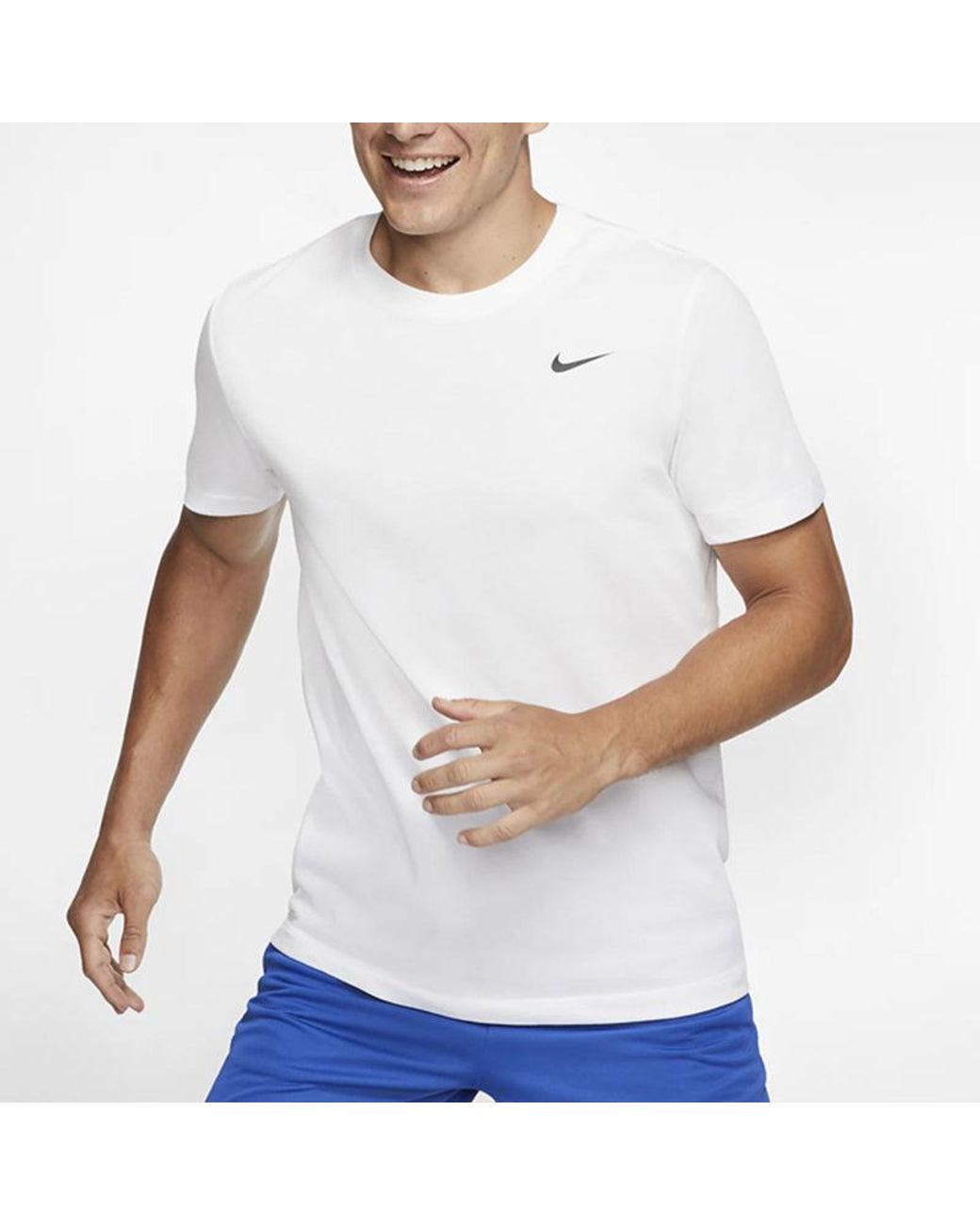 Nike White Dri-Fit Training Sports Quick Dry Round Neck Short Sleeve for men