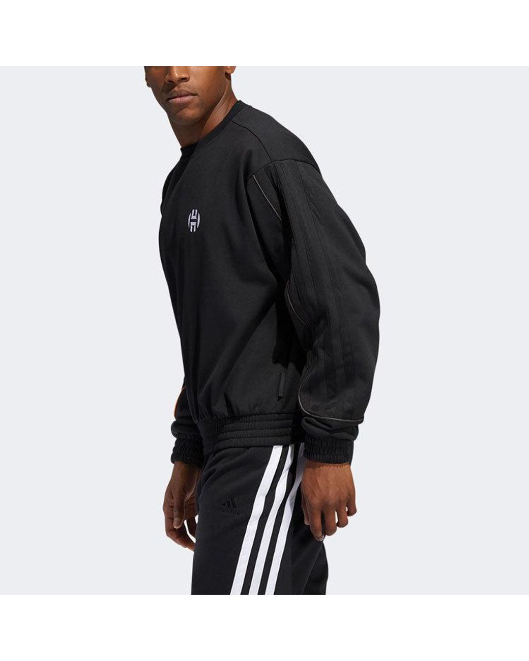 Adidas Black Hrd Fleece Crew Basketball Sports Pattern Round Neck Pullover for men