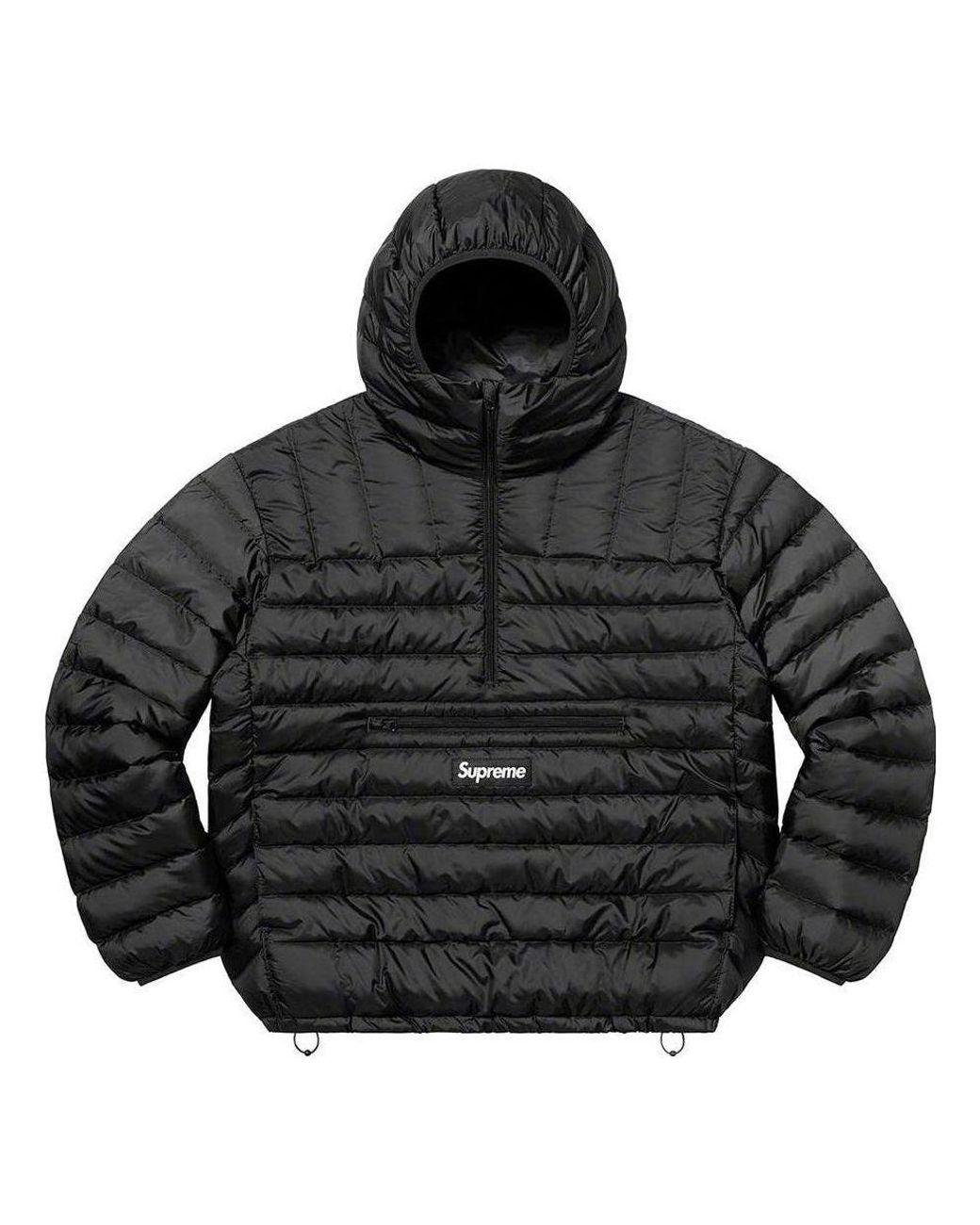 Supreme Black Mirco Down Half Zip Hooded Pullover for men