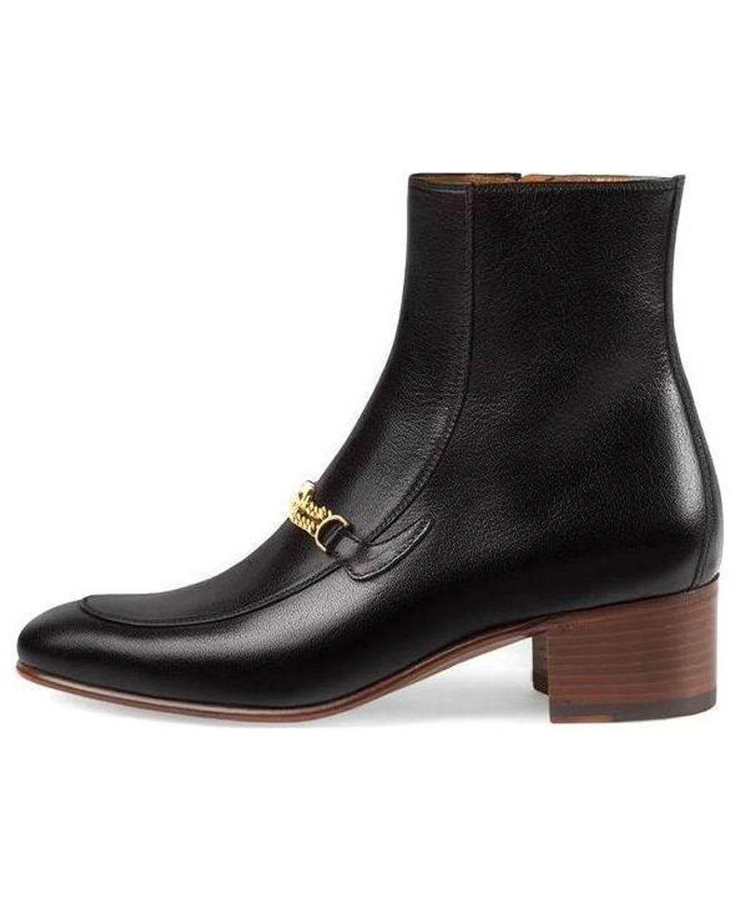 Gucci Black Interlocking G Chain Ankle Boots