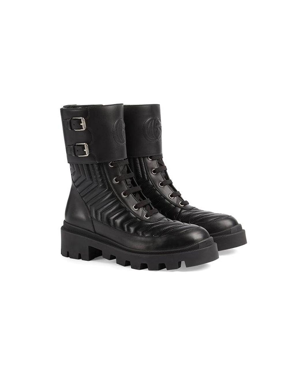 Gucci Black Frances Chevron-quilted Leather Heeled Biker Boots