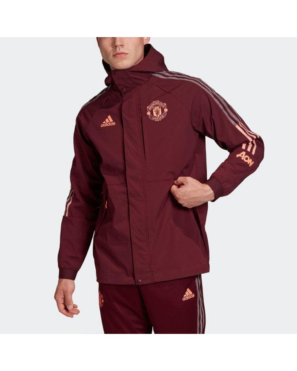 Adidas Red Mufc Travel Jkt Manchester United Soccer/Football Sports Hooded Jacket for men