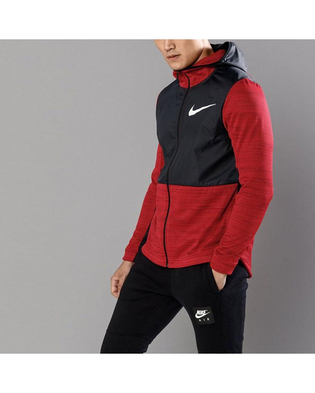 Nike Red Dri-Fit Basketball Sports Splicing Fleece Lined Knit Hooded Jacket for men