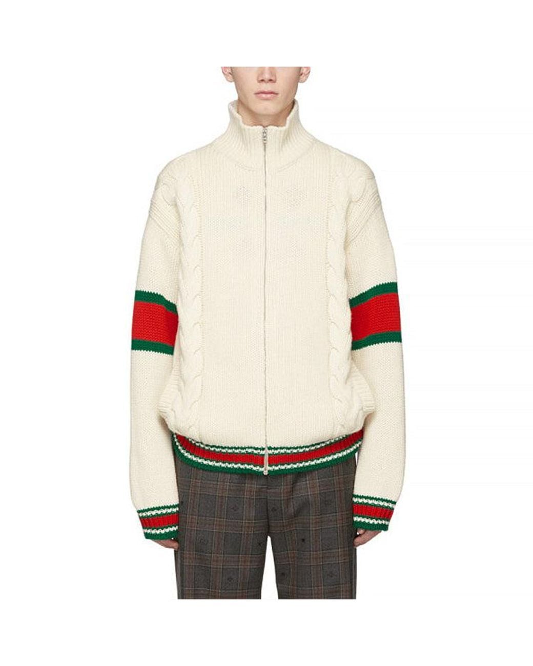 Gucci Natural Cable Knit Bomber Jacket for men