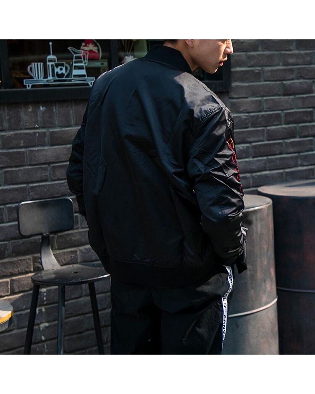 Converse Black Casual Sports Stand Collar Baseball Jacket for men