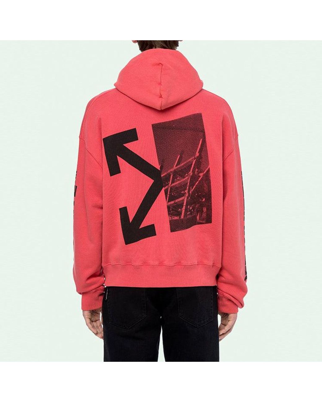 Off-White c/o Virgil Abloh Red Fw19 Splitted Arrows Oversized Graffiti Hooded Fleece for men