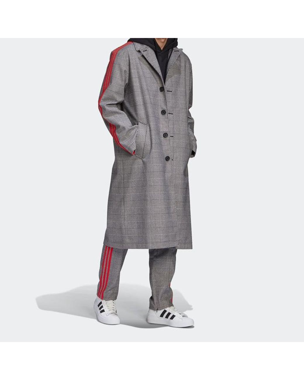 Adidas Gray Originals X 424 Trench Coat Crossover Plaid Long Windbreaker for men