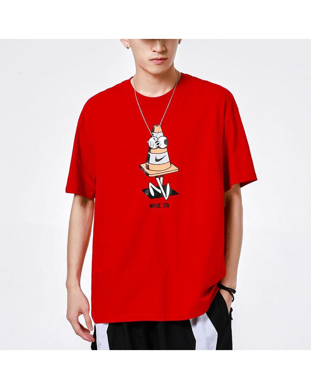 Nike Red Sb Skateboard Funny Printing Sports Round Neck Short Sleeve for men