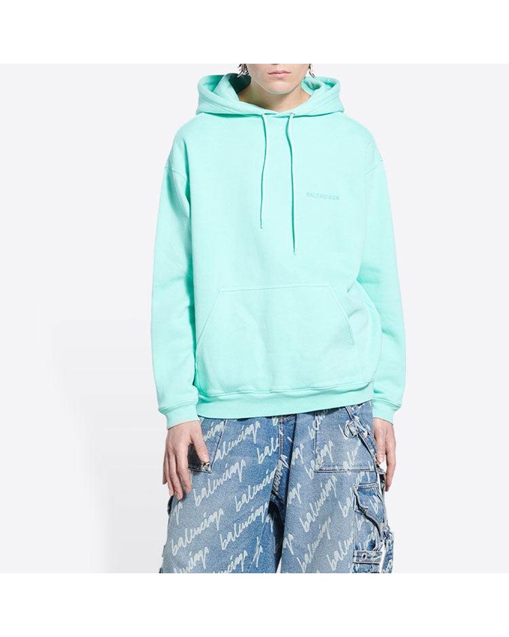 Balenciaga Blue Logo Hoodie Medium Fit 'Terquesa' for men