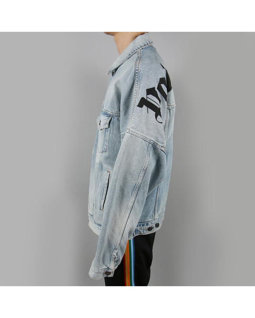 Palm Angels Blue Logo Over Button-Up Denim Jacket 'Light' for men