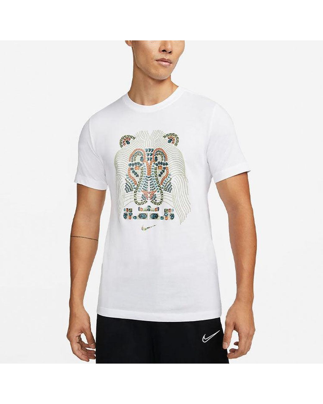 Nike White Lebron James Lion Pattern Round Neck Pullover Short Sleeve T-Shirt for men