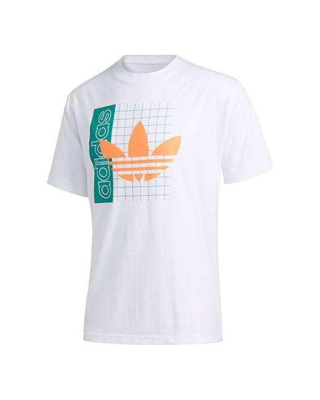 Adidas White Originals Grid Tref Tee Retro Mesh Logo Printing Sports Round Neck Short Sleeve for men