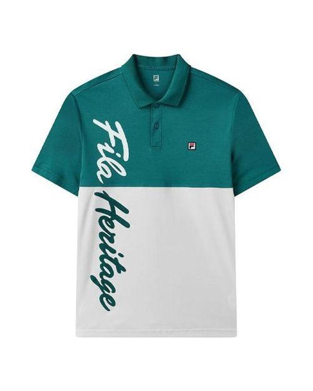 Fila Green Contrasting Colors Alphabet Printing Tennis Short Sleeve Polo Shirt for men