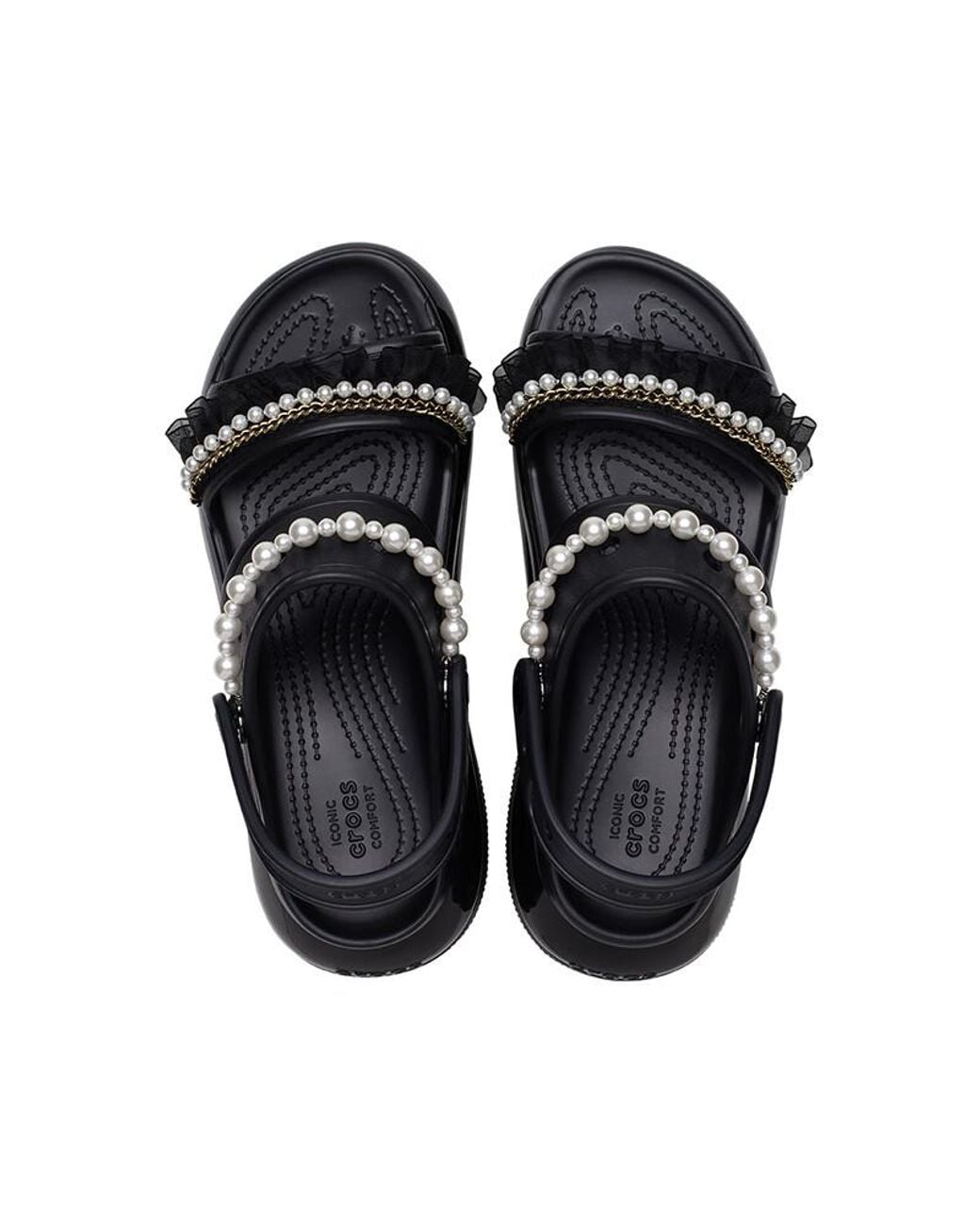 CROCSTM Black (Wmns) Mega Crush Pearl Ruffle Sandal