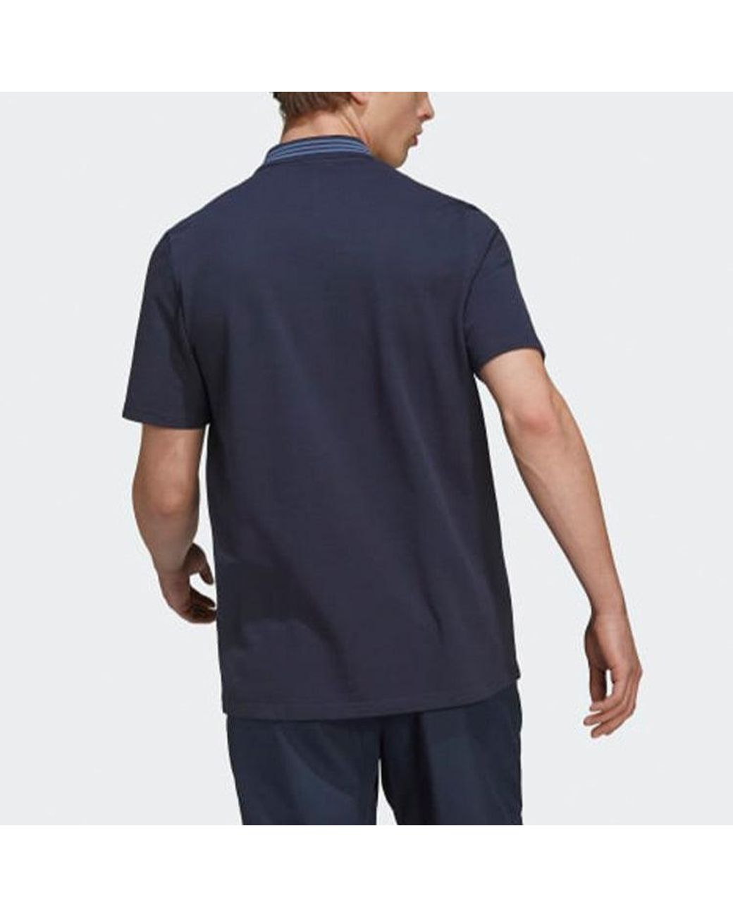 Adidas Blue Bayern Munich Solid Color Stripe Casual Short Sleeve Polo Shirt for men