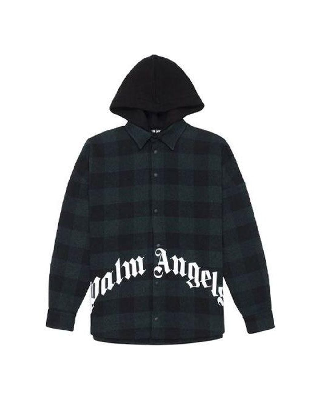 Palm Angels Blue Logo Print Hooded Overshirt for men