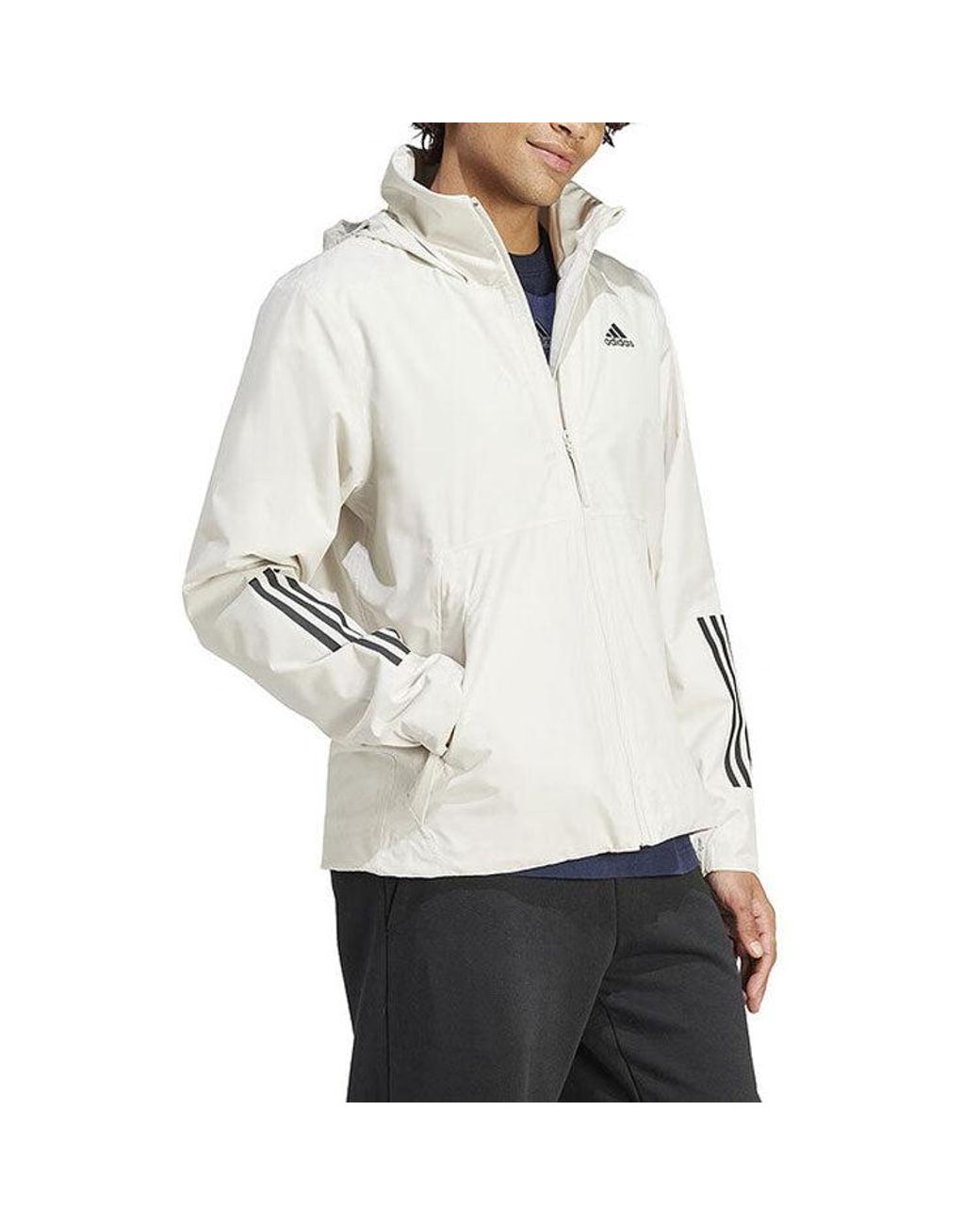 Adidas White Bsc 3-Stripes Rain.Rdy Jacket Asia Sizing for men
