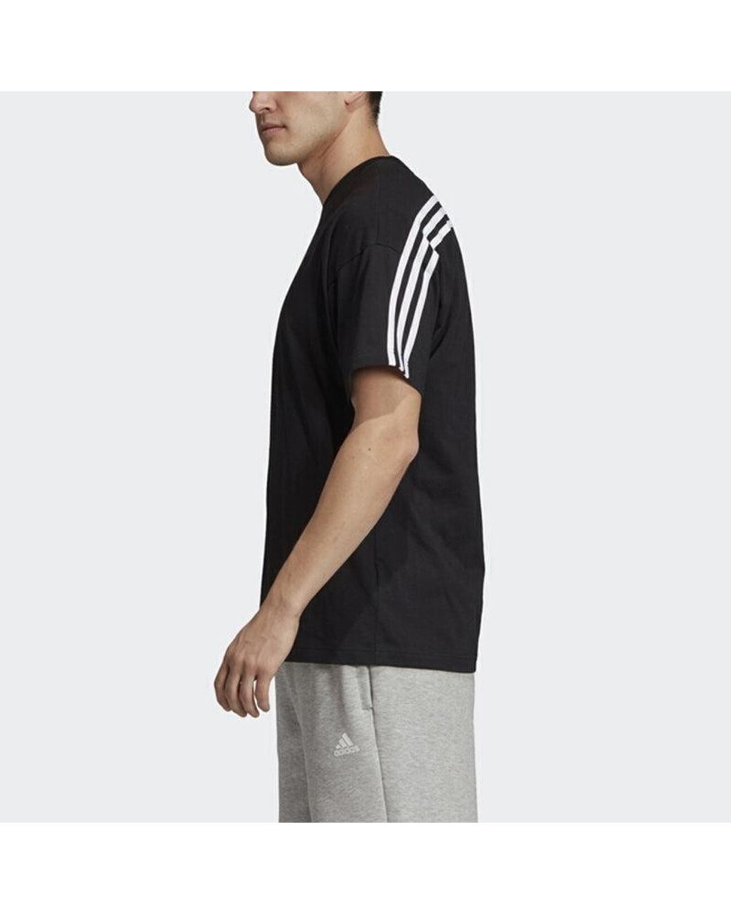 Adidas Black M Mh 3S Tee Stripe Sports Training Round Neck Short Sleeve for men