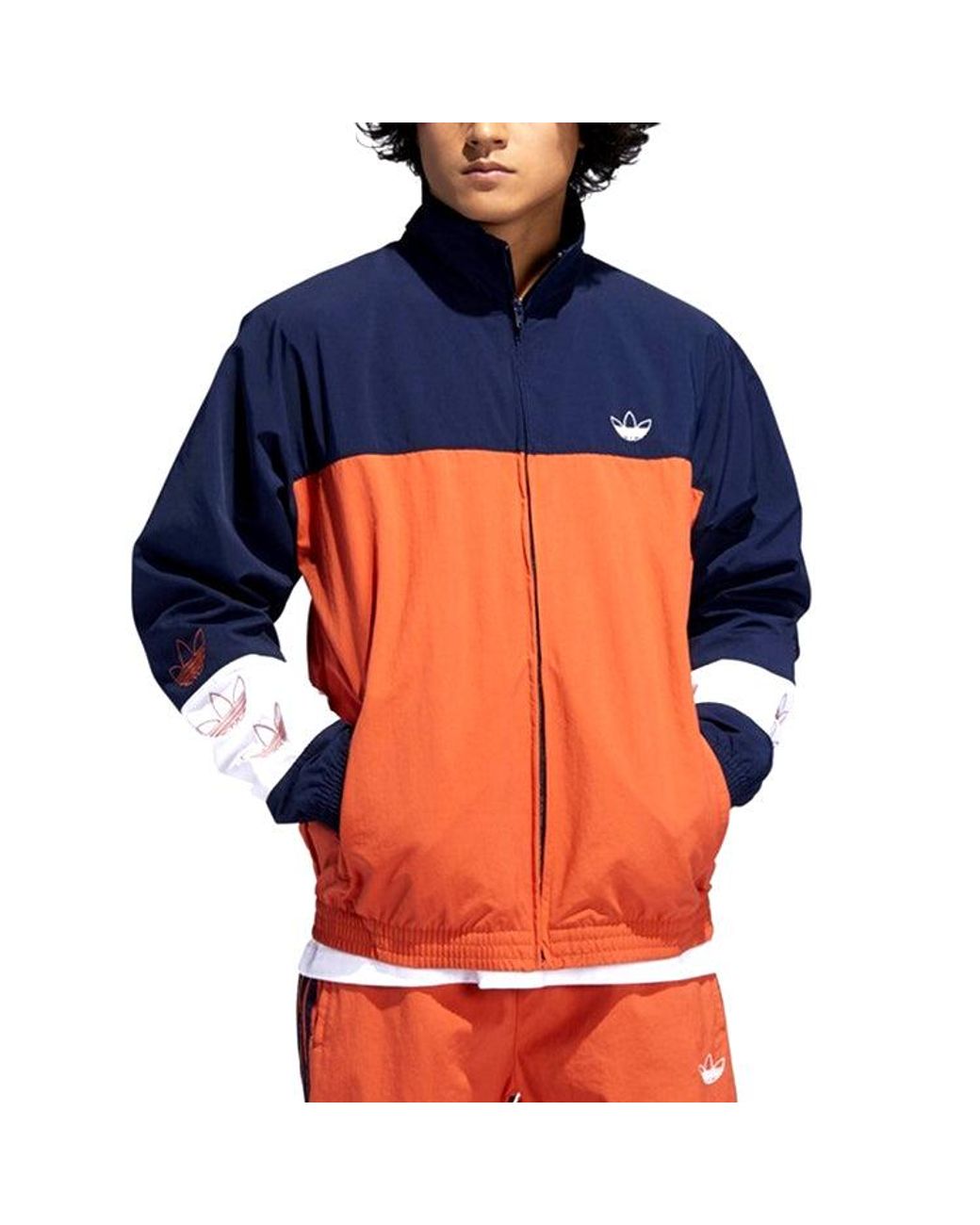 Adidas Blue Originals Casual Cozy Stand Collar Jacket Colorblock for men