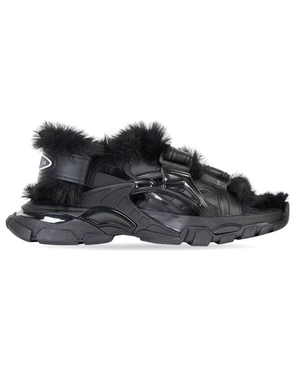 Balenciaga Black (Wmns) Track Sandals 'Fake Fur'