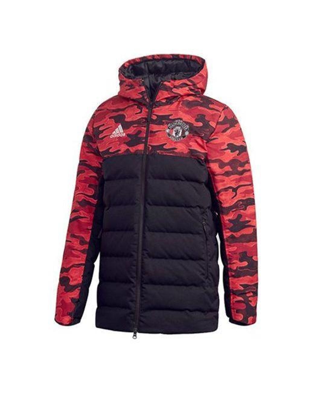 Adidas Red Mufc Manchester United Camouflage Colorblock Sports Hooded Down Jacket for men