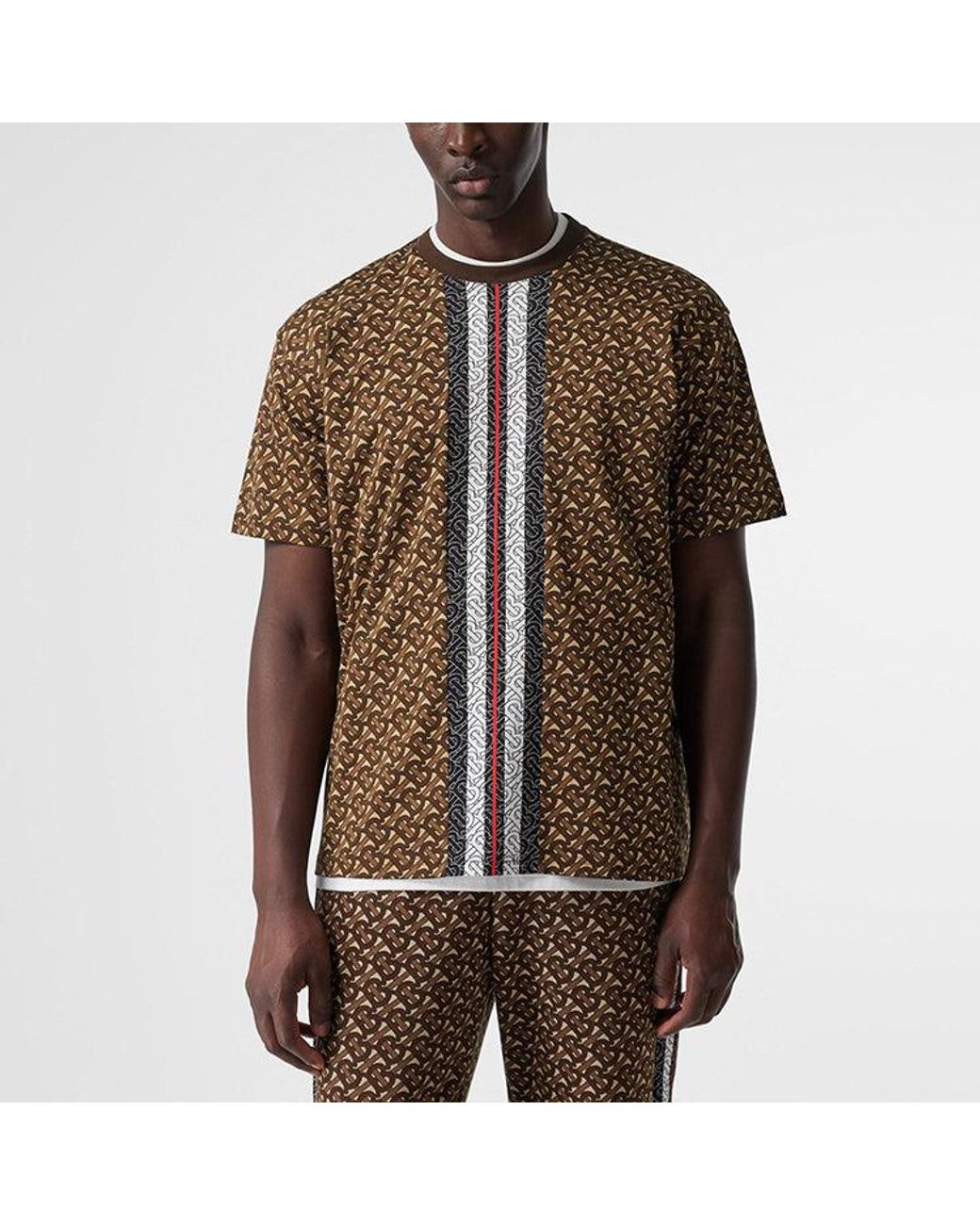 Burberry Brown Logo Stripe Printing Short Sleeve for men