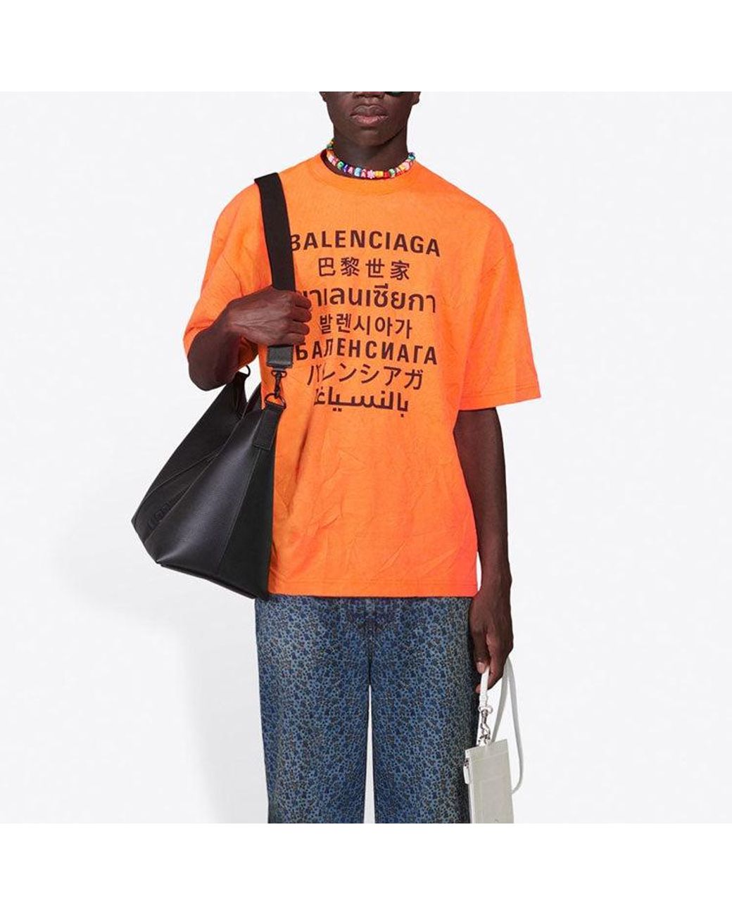 Balenciaga Orange Languages Logo T-Shirt for men