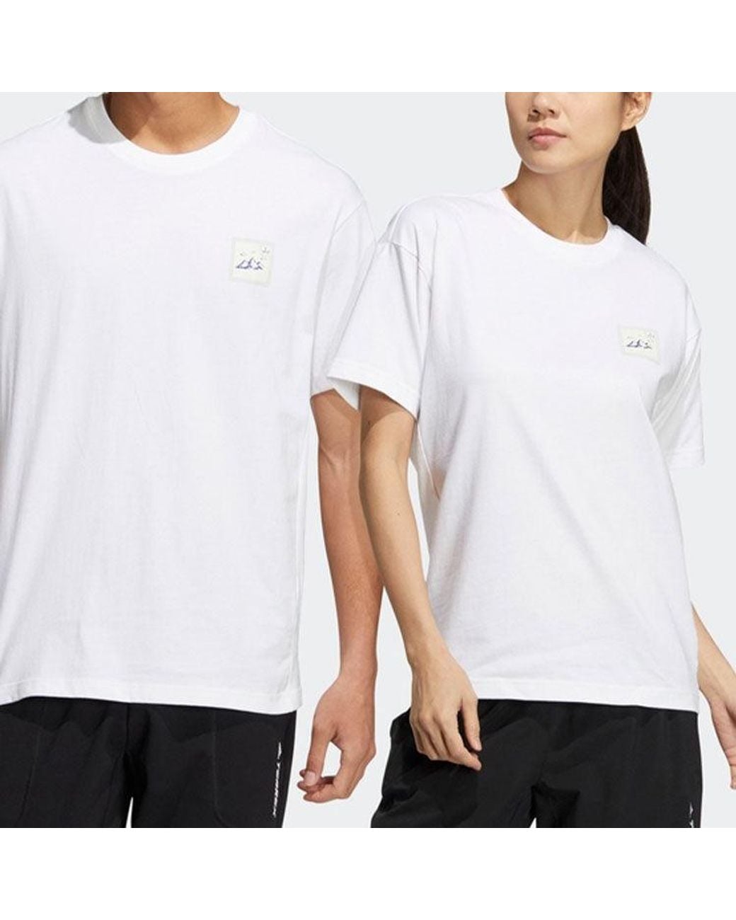 Adidas White Alphabet Chinese Character Printing Round Neck Sports Short Sleeve T-Shirt for men