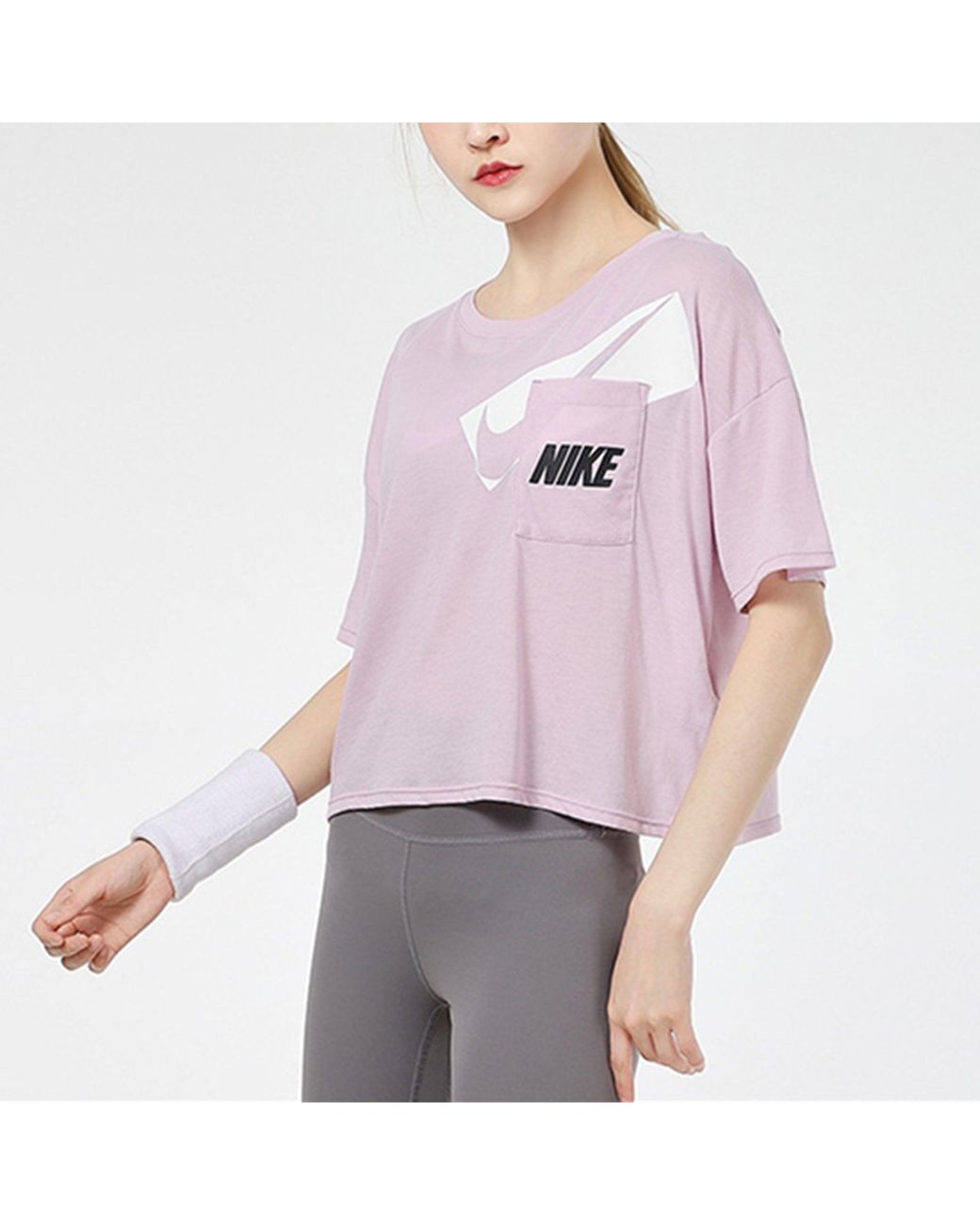 Nike Purple (Wmns) Dri-Fit Loose Round Neck Alphabet Short Sleeve