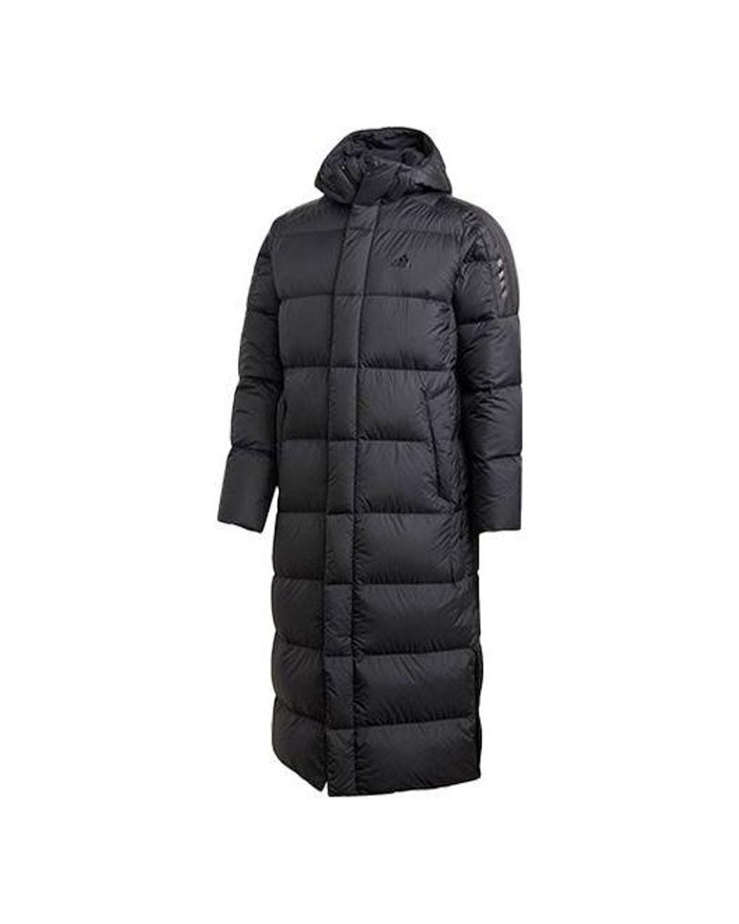 Adidas Black Windproof Stay Warm Hooded Mid-Length Down Jacket for men