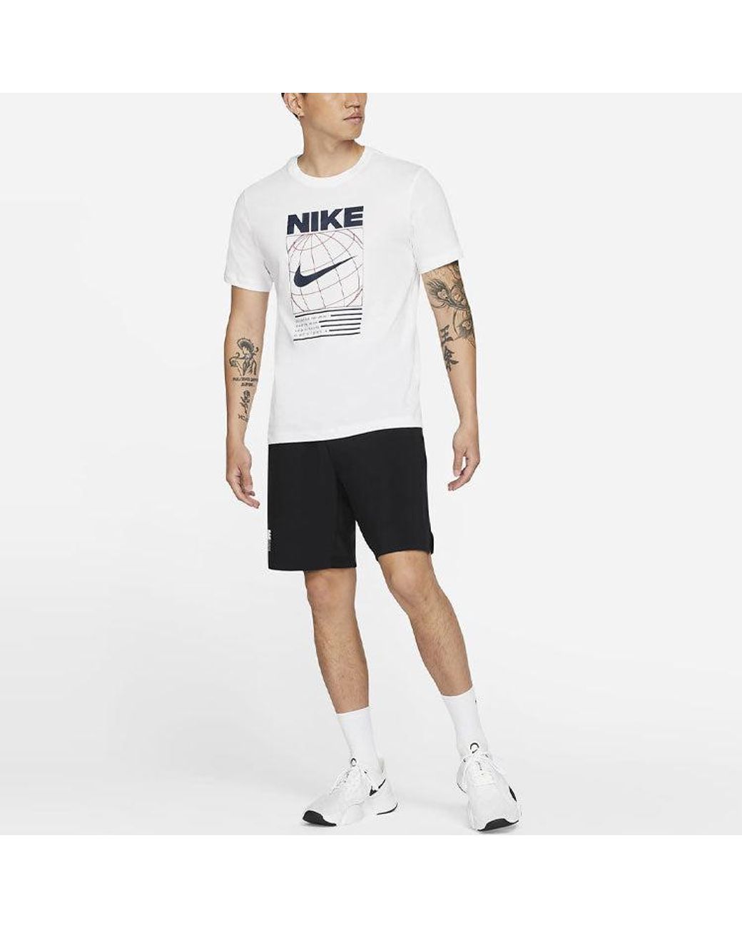 Nike White Dri-Fit Geometry Pattern Logo Printing Quick-Dry Sports T-Shirt for men