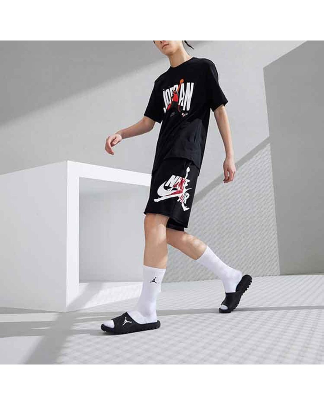 Nike Blue Jumpman Logo Printing Knit Basketball Sports Shorts for men