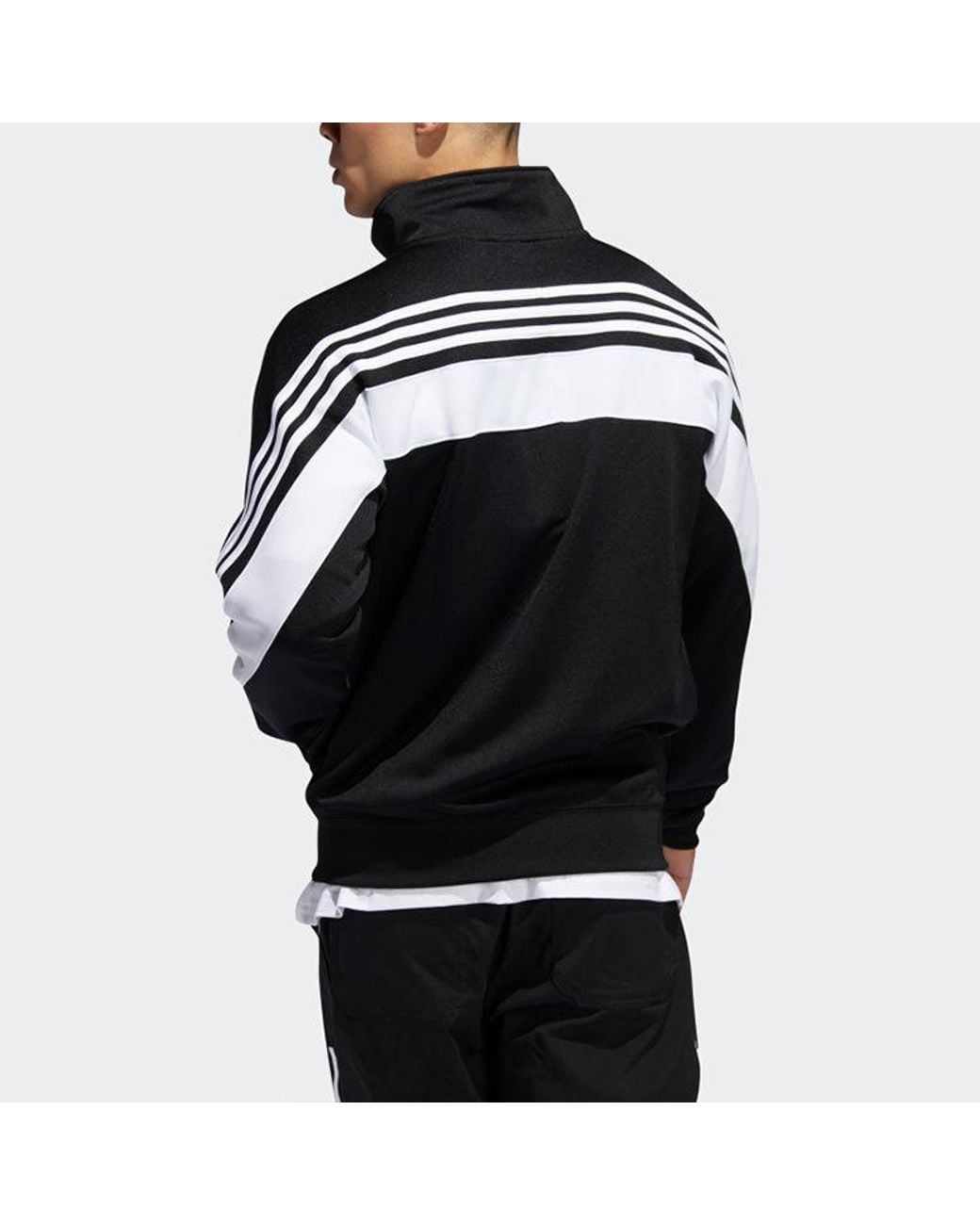 Adidas Black Originals 3Stripe Wrap Tt Embroidered Logo Stand Collar Sports Jacket for men