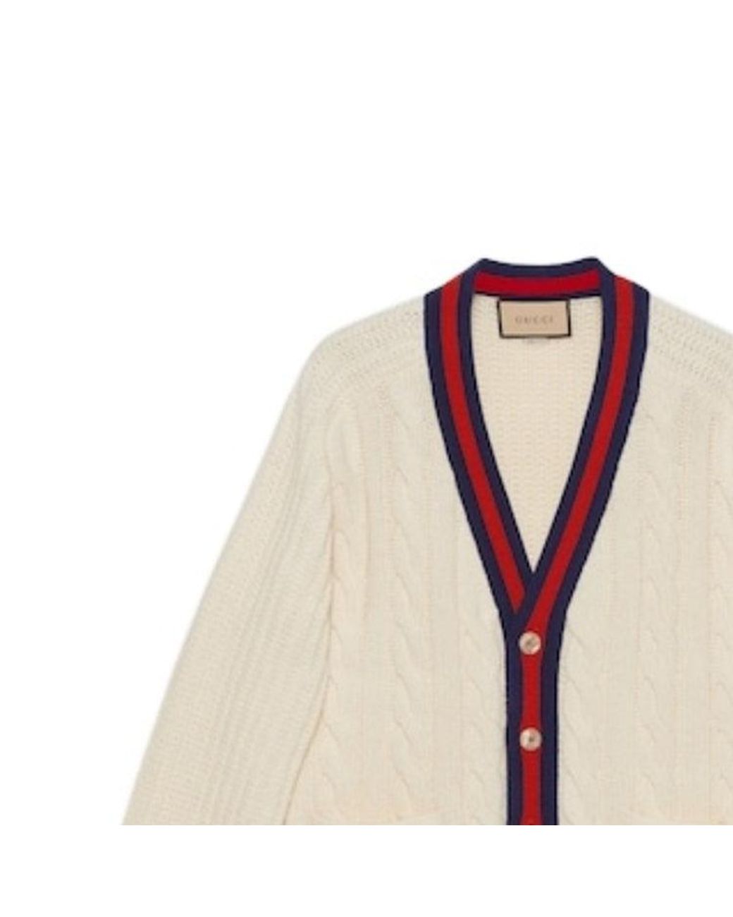 Gucci Natural Cable Wool Knit Cardigan With Web 'Ivory' for men