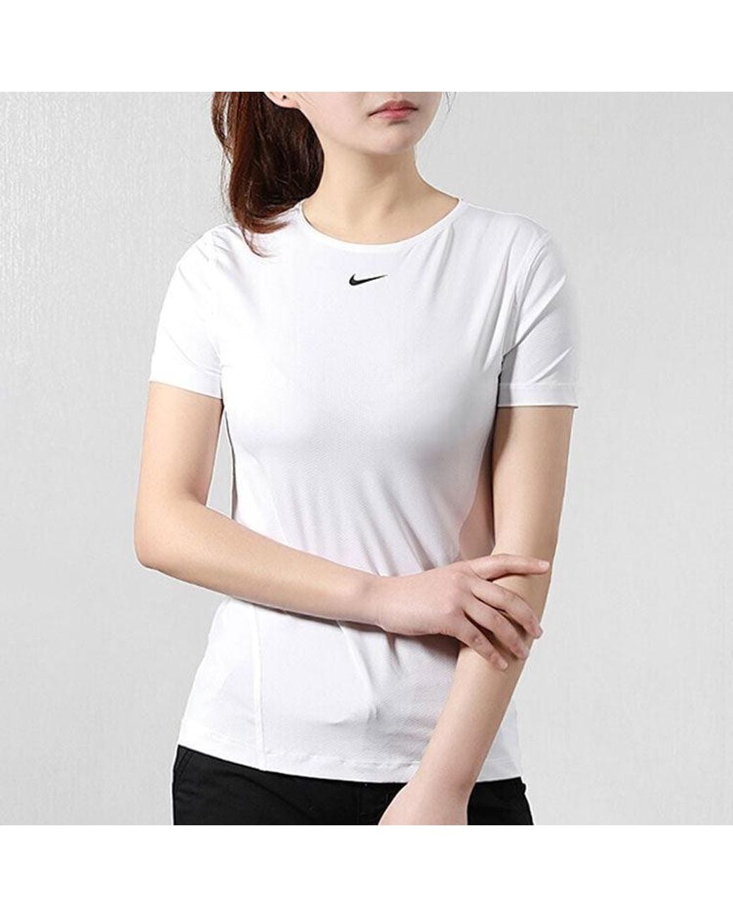 Nike White (Wmns) Pro Mesh Training Tops Training Gym Short Sleeve