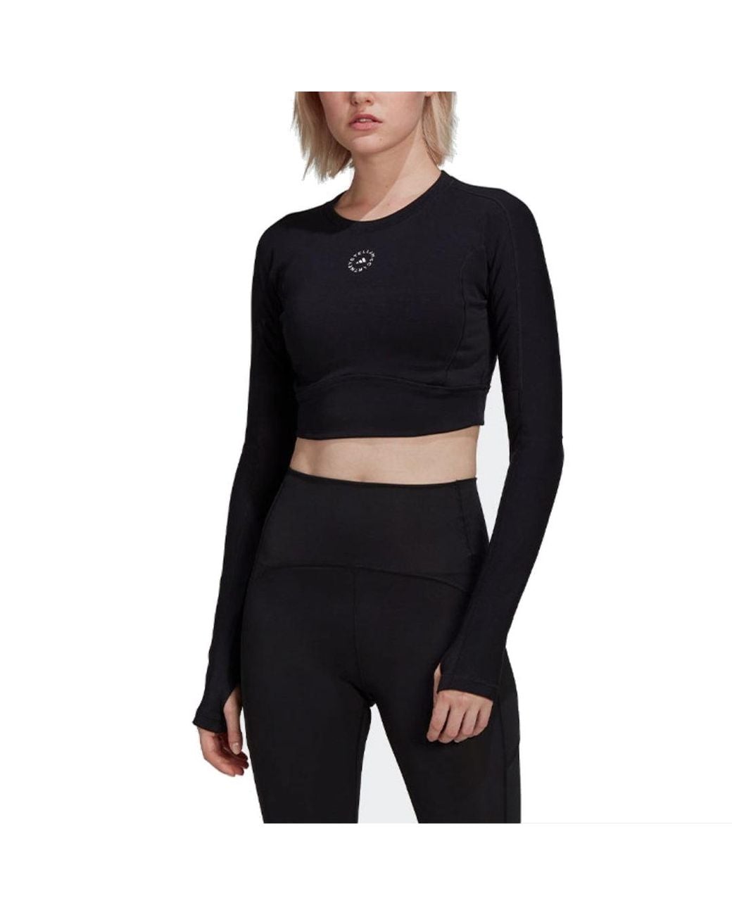 Adidas Black (Wmns) By Stella Mccartney Truestrength Cropped Long Sleeve T-Shirt
