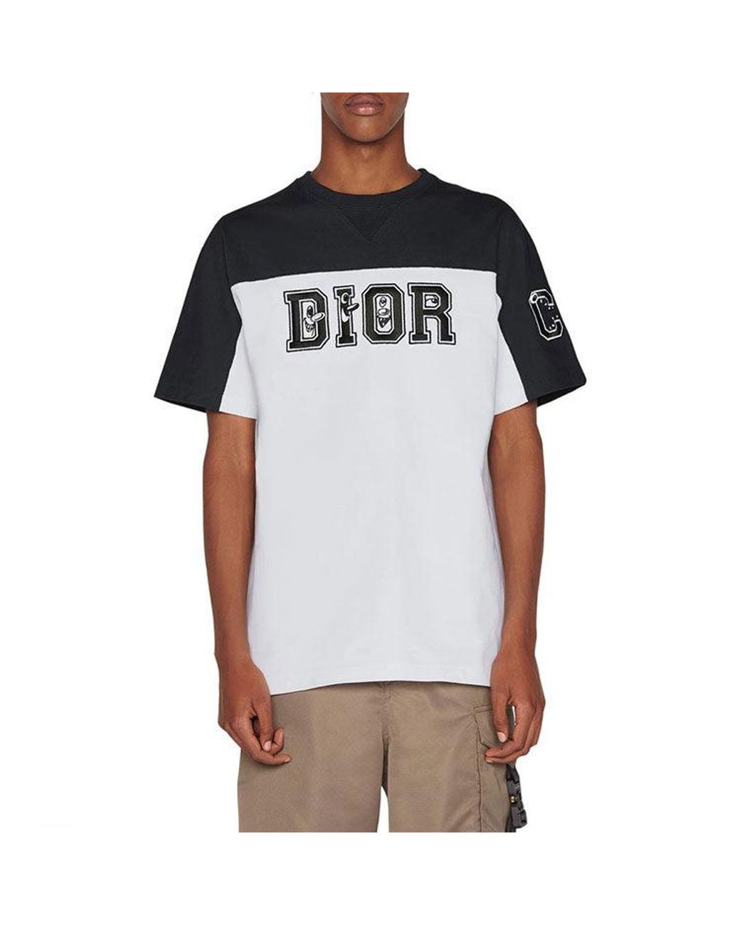 Dior Black Logo Colorblock Round Neck Short Sleeve T-Shirt for men