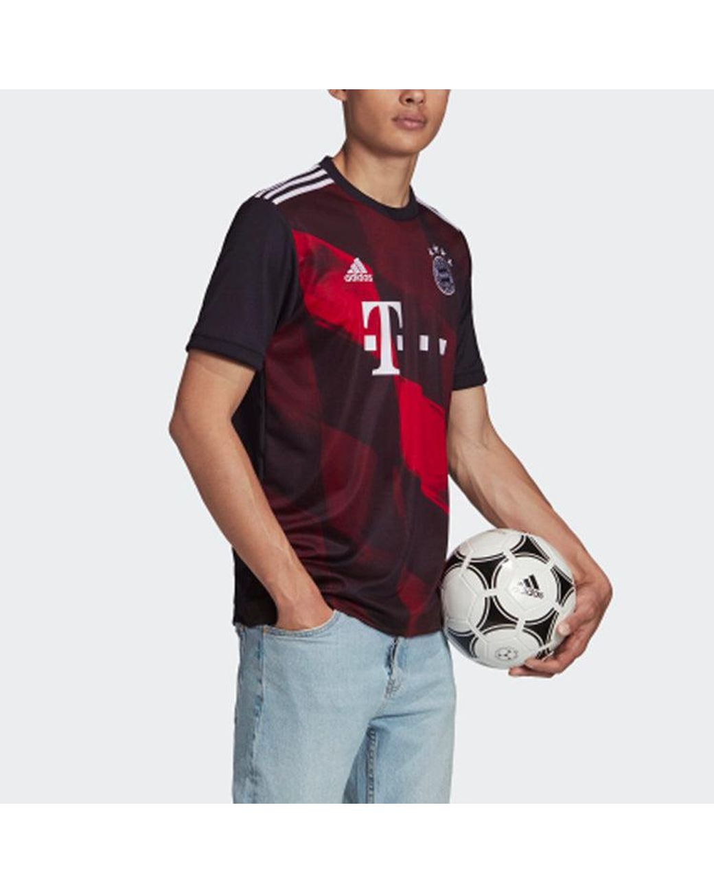Adidas Red Soccer/Football Sports Jersey Short Sleeve Bayern Munich Away Fan Edition Couple Style