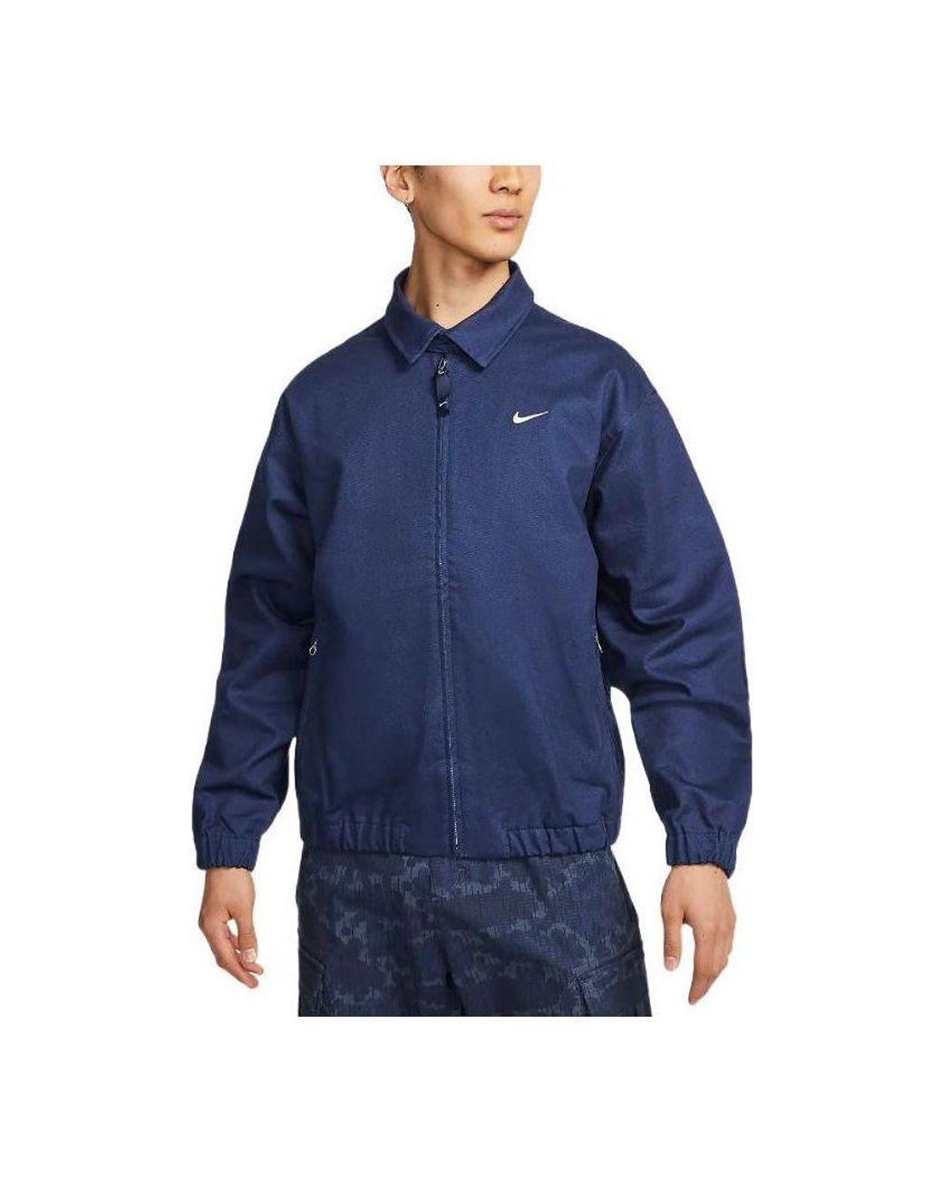 Nike Blue Solid Color Logo Casual Lapel Jacket for men