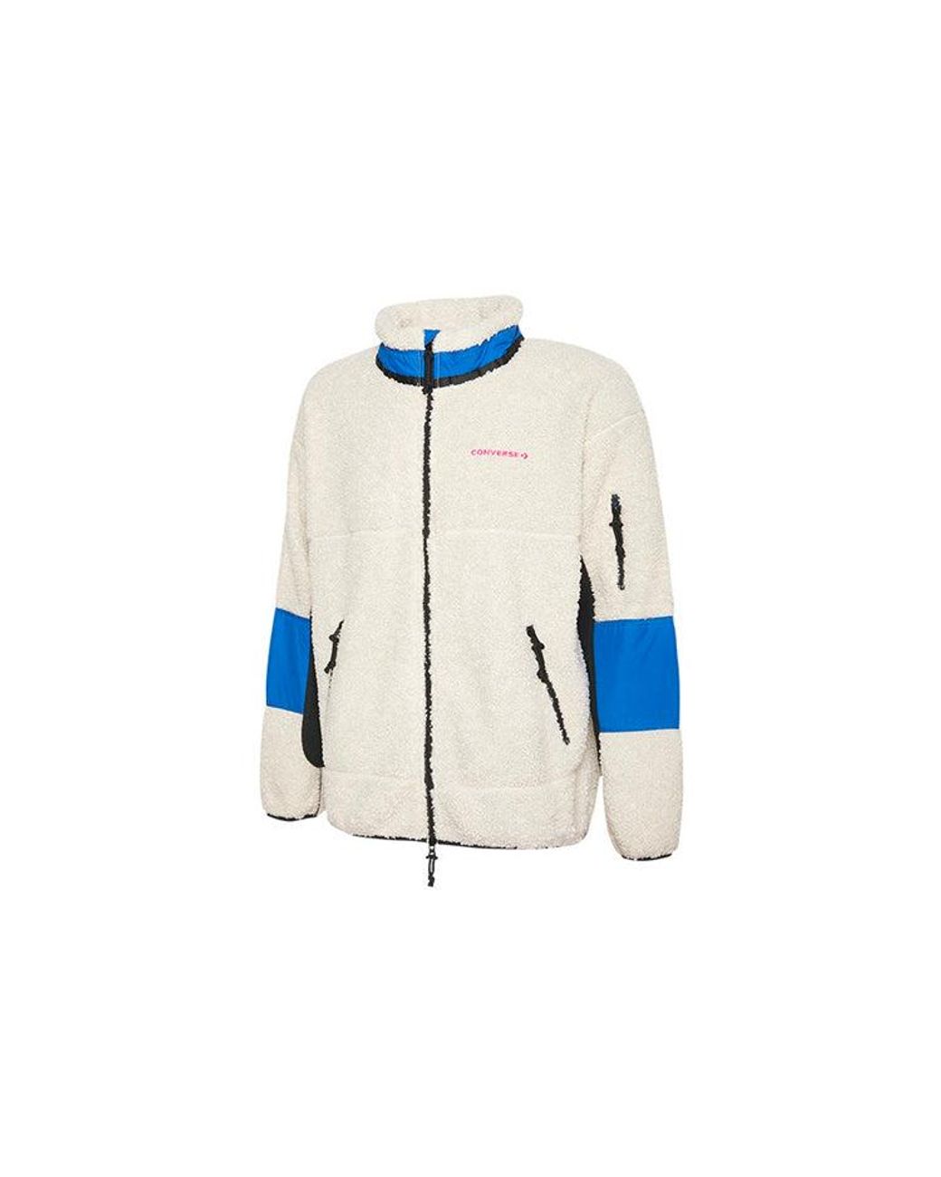 Converse Blue Sherpa Jacket Polar Fleece Stay Warm Colorblock Casual Stand Collar for men