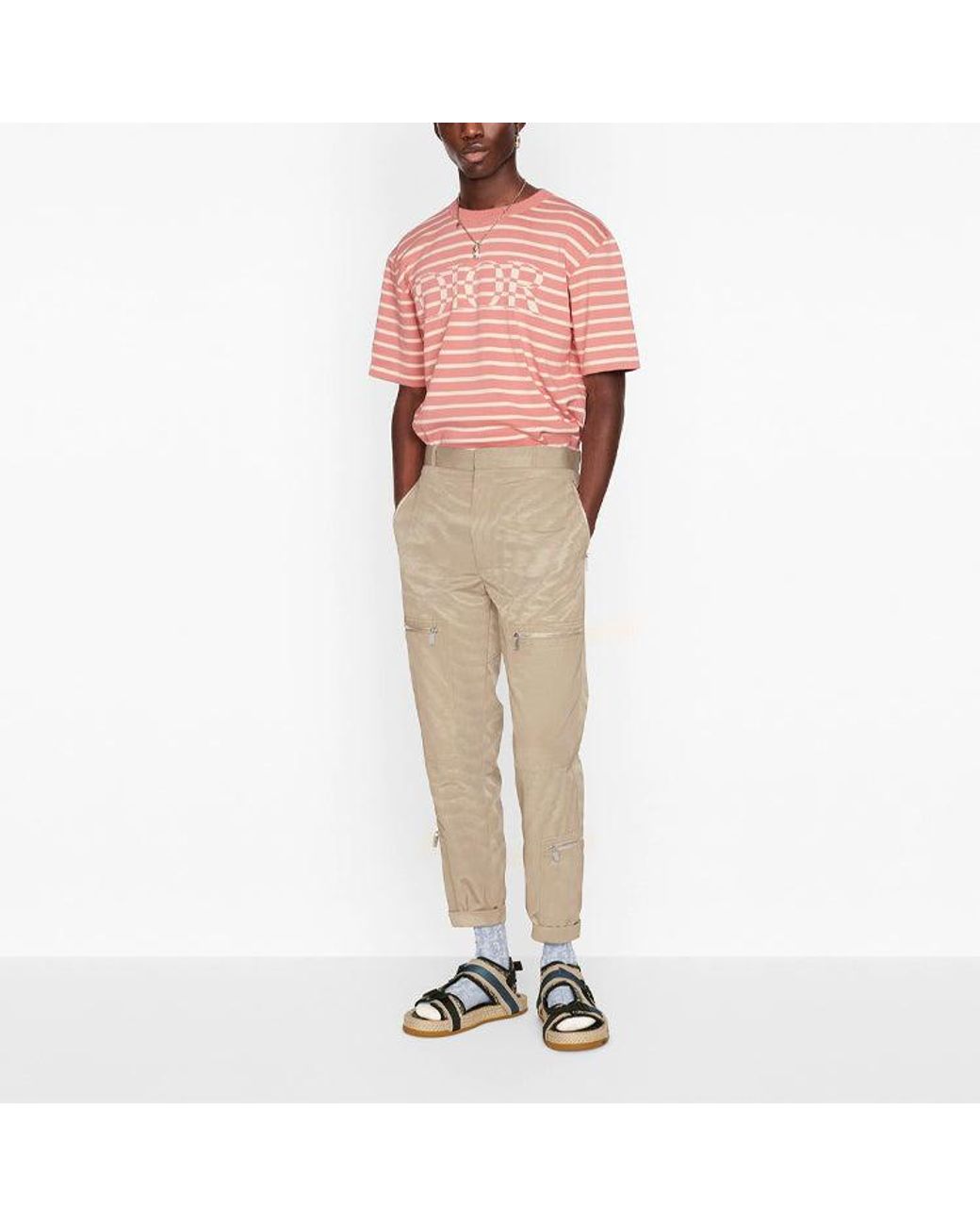 Dior Pink Ss21 Stripe Letter Pattern Round Collar for men