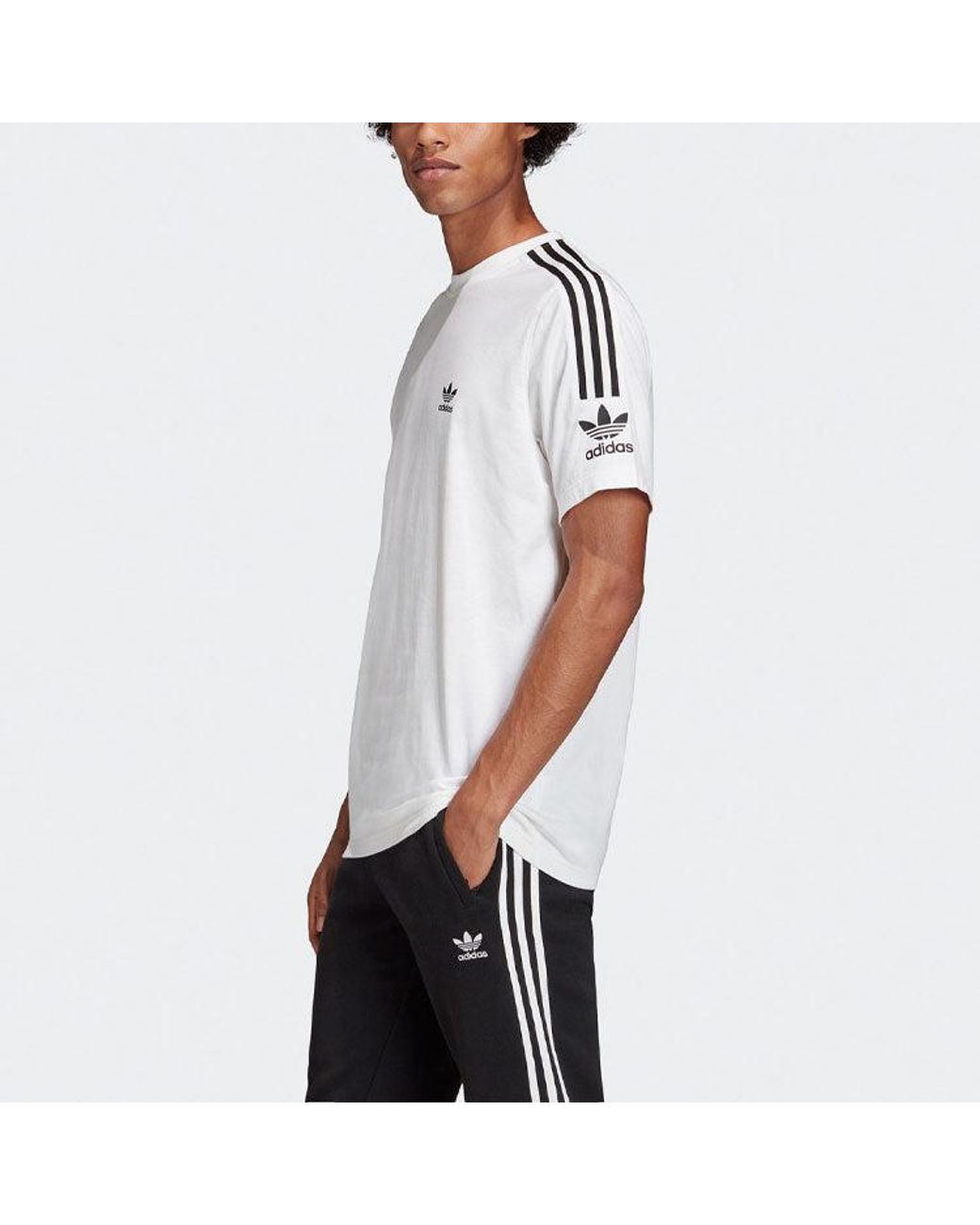 Adidas White Originals Tech Tee Contrasting Colors Round Neck Sports Short Sleeve for men