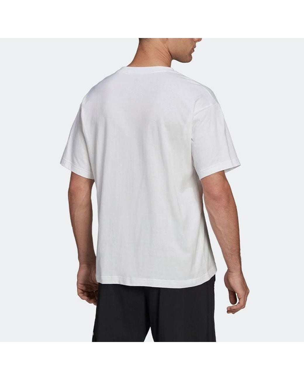 Adidas White Logo Solid Color Round Neck Loose Short Sleeve Couple Style for men