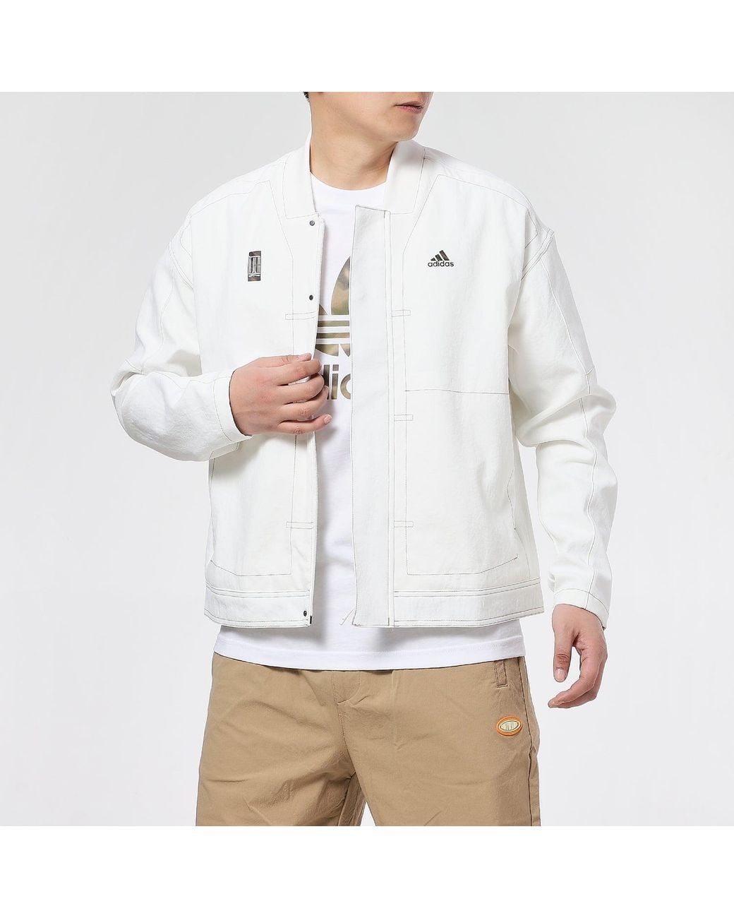 Adidas White Wj Jkt Denim Series Casual Sports Woven Jacket for men