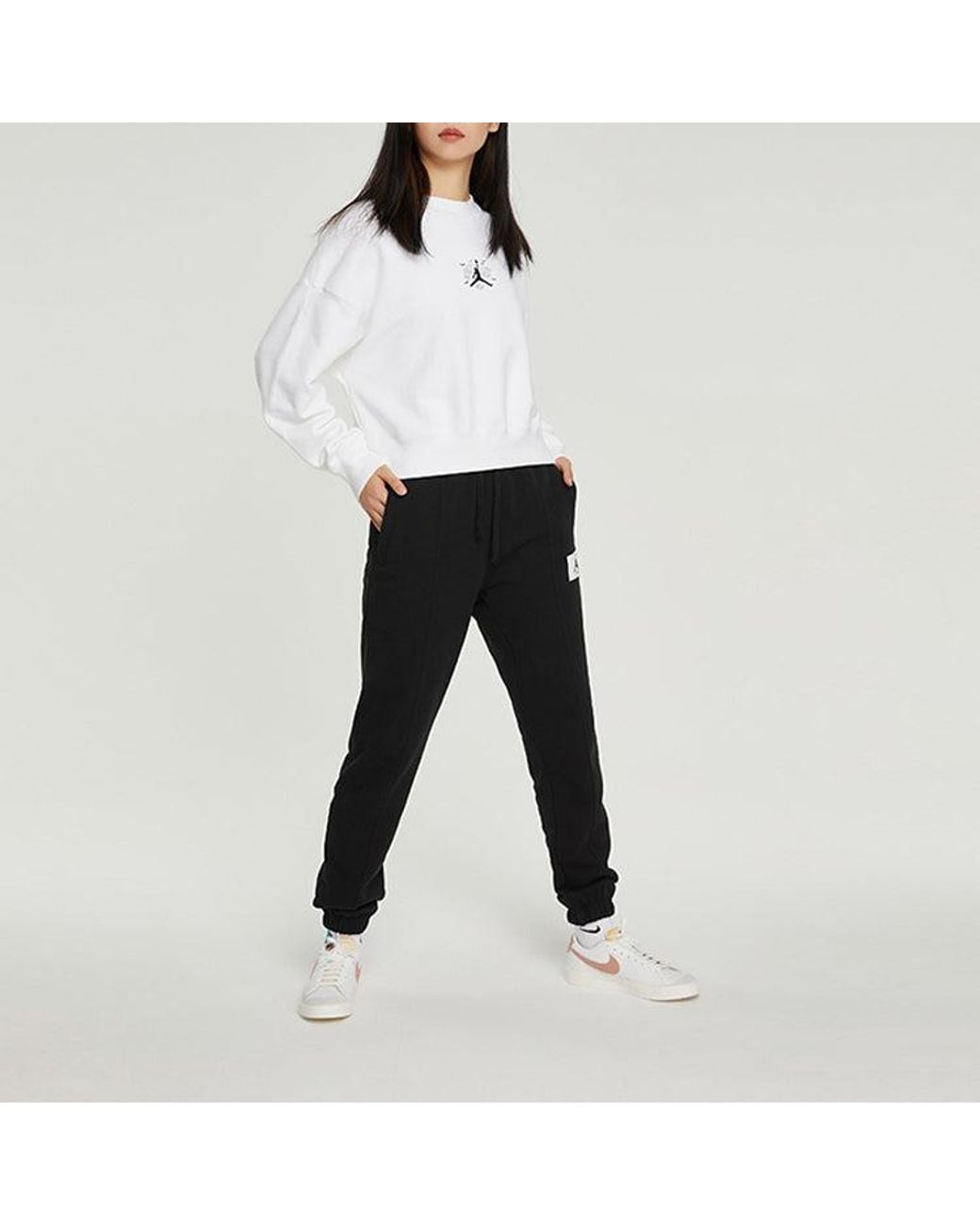 Nike White (Wmns) Jordan Solid Color Embroidered Round Neck Long Sleeves Hoodie