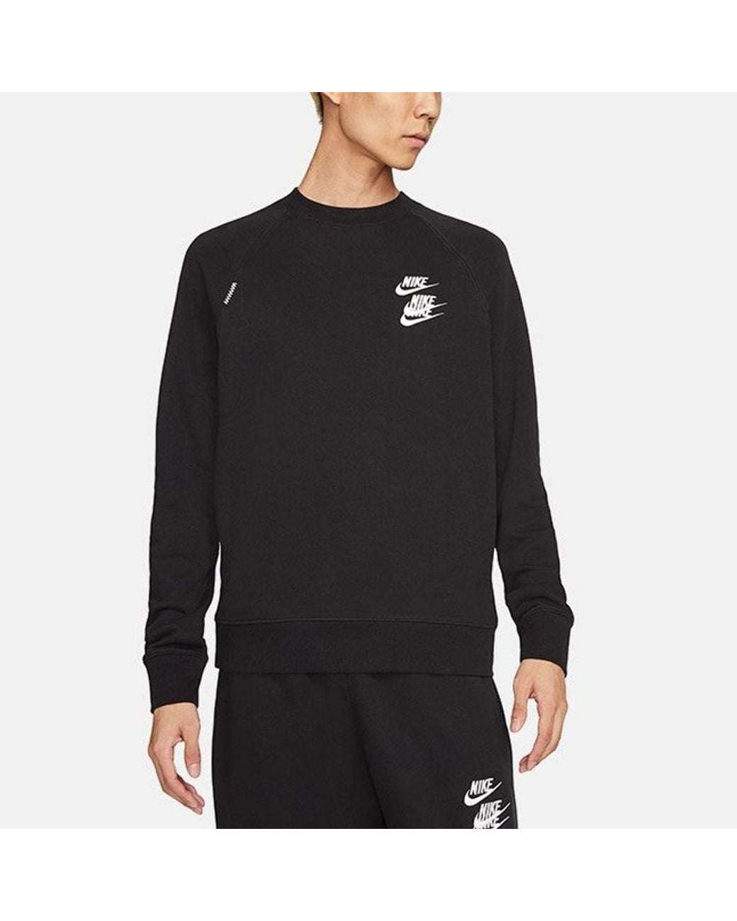 Nike Black 3 Hook Logo Casual Sports Crew-Neck for men