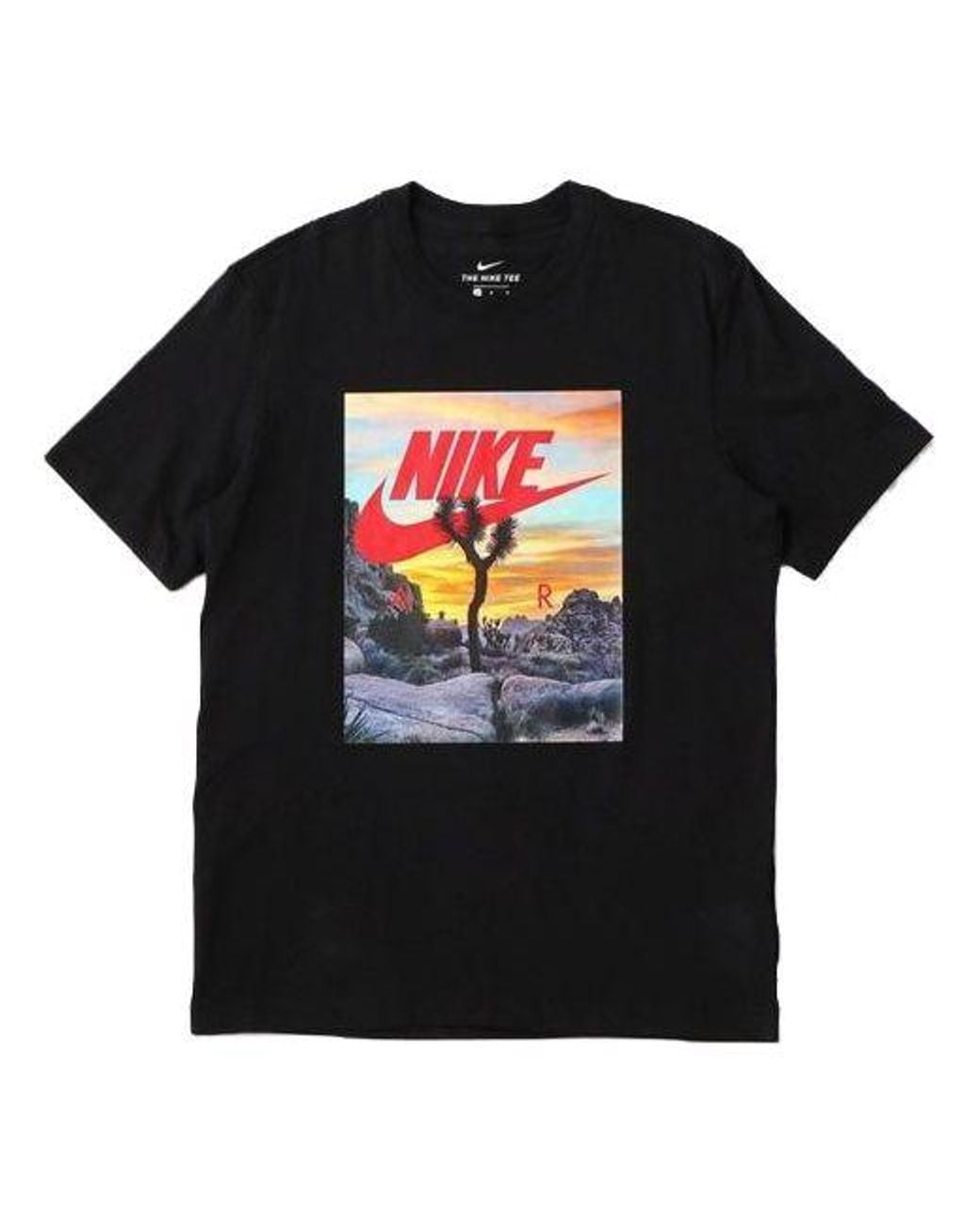 Nike Black Sportswear Printing Pattern Round Neck Short Sleeve for men
